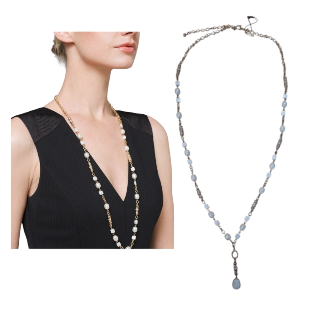 White House Black Market Faux Pearl Gold-tone Beaded Pendent Necklace